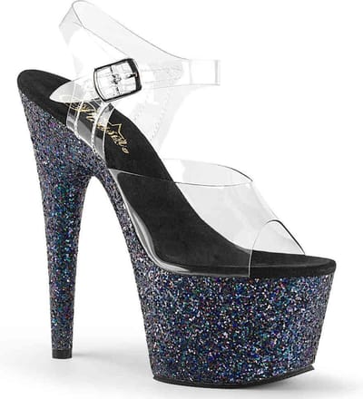 Pleaser - ADORE708LG Sandaal met enkelband, Paaldans schoenen - Paaldans schoenen - 38 Shoes - Zwart/Multicolours