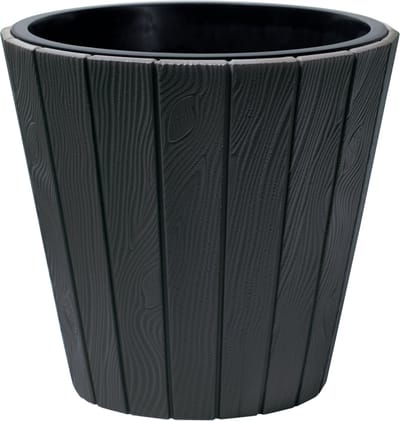 Prosperplast Plantenpot/bloempot Wood Style - buiten/binnen - kunststof - antraciet - D35 x H32 cm - met binnenpot