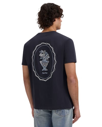 PURE PATH Embroidered Vase T-shirt Polo's & T-shirts Heren - Polo shirt - Donkerblauw - Maat S