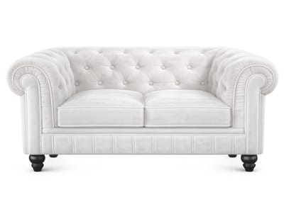Chesterfield Bank - 2 Zits - Velvet wit - Fluweel - Sofa