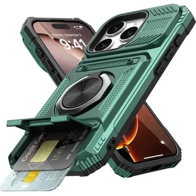 Kaartsleuf Tas Schokbestendige Houder Telefoonhoesje Voor iPhone 17 13 Pro Max 17 Air Magnetisch Pantser Standaard Hoesje Voor 16 15 14 Plus Cover iPhone 13 Pro groen