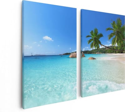 Artaza Canvas Schilderij Tweeluik Tropisch Strand En Zee  - 80x60 - Foto Op Canvas - Canvas Print