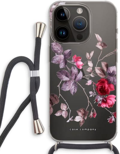 Case Company® - Hoesje met koord geschikt voor iPhone 14 Pro hoesje met Koord - Mooie bloemen - Telefoonhoesje met Zwart Koord - Bescherming aan alle Kanten en Over de Schermrand