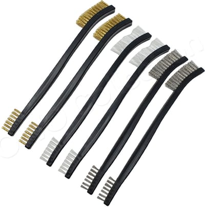 6 stuks 2 in 1 mini borstel set met 2x staalborstel 2x nylonborstel 2x messingborstel - koperborstel borsteltjes