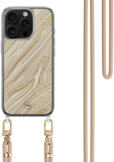 Casevibes - Telefoonhoesje met koord - Geschikt voor Apple iPhone 16 Pro - Golden marble - Goud - Marmer