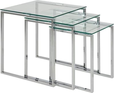 Giga Living Salontafel Jordis - Glas/Zilver Set Van 3 - 50x50x55cm