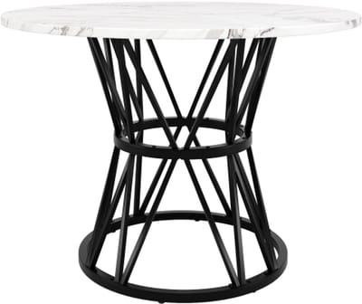 Ronde eettafel (100×100×76cm), keukentafel, ronde salontafel voor 4 personen, geschikt voor eetkamer, woonkamer, stijlvolle metalen tafelpoten, MDF marmeren tafelblad, zwart