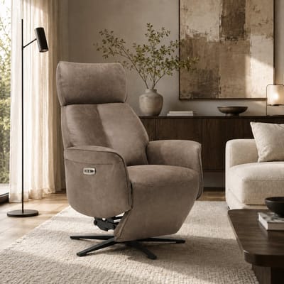 Relaxfauteuil Jaxx – Microleder – Sta-op stoel - Elektrisch Verstelbaar – Met accu – 2 Motoren – 360° Draaibaar - Liver