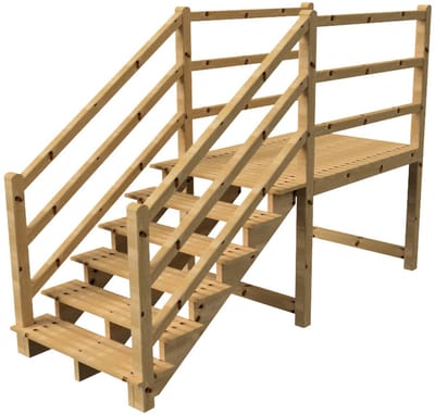 MILANO buitentrap 6 treden H105 cm - bordes L189 x B120 cm - trapleuning links en rechts - bordesleuning links en rechts