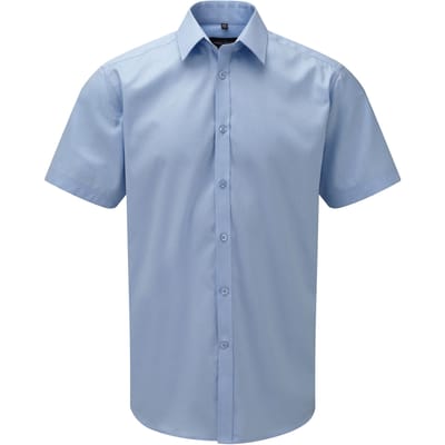 Russell Collection Heren Mini visgraat Easy-Care Formeel Overhemd met Korte Mouwen (Lichtblauw)