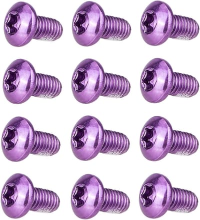 Remschroeven voor fietsremschijven (violet) | 12 stuks, M5 x 10 mm, T25, aluminiumlegering, corrosiebestendig en lichtgewicht