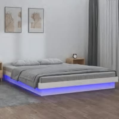 vidaXL - Bedframe - LED - massief - hout - wit - 160x200 - cm