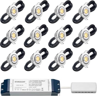 LED veranda inbouwspots Toledo bas inclusief trafo - 3W / dimbaar / kantelbaar / inbouwspot / terrasoverkapping / overkapping / warm wit / rond / 230V / IP44 / set van 12 stuks
