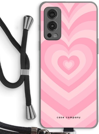 Case Company® - Hoesje met koord geschikt voor OnePlus Nord 2 5G hoesje met Koord - Hart Roos - Telefoonhoesje met Zwart Koord - Bescherming aan alle Kanten en Over de Schermrand