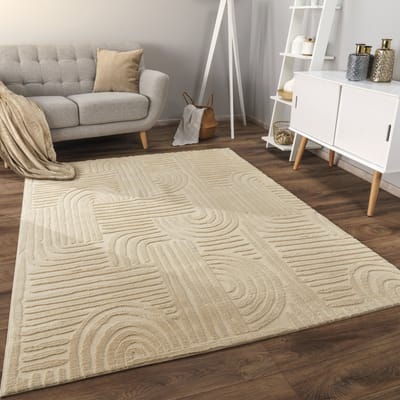 Flycarpets Zacht Japandi vloerkleed - Lely Fluffy Beige - 160x220 cm - Laagpolig Tapijt Woonkamer / Slaapkamer / Kinderkamer