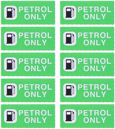 Dailygoods- Benzine Sticker 10 Stuks - Waterdichte Sticker - Zelfklevende Sticker - Auto Sticker - Voertuig Sticker - Afmeting 60 x 25 mm - Autosticker