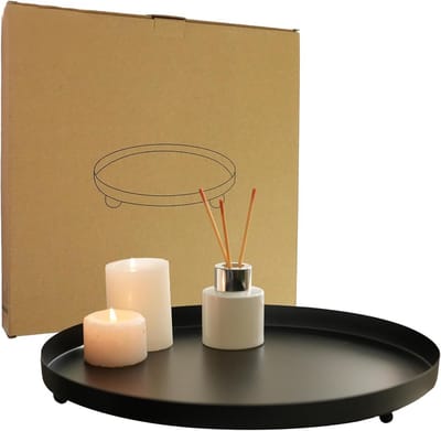 Decoratief dienblad, rond, Ø30cm | Decoratief bord en decoratief dienblad van metaal, zwart, met 3 stabiele voetjes | Serveerdienblad mat zwart | Tafeldecoratie | Houder voor kaarsen |