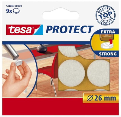 Tesa meubelvilt - 18x - wit - 2,6 cm - rond - viltjes voor onder meubels - Vloerbescherming - Beschermvilt - Meubelvilt - Viltglijders - Anti-kras vilt