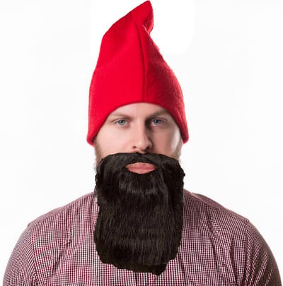 Fiestas Kabouters/dwergen verkleedset - kaboutermuts rood - met zwarte lange baard - polyester - volwassenen