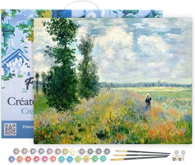 Figured'Art Schilderen op Nummer Volwassenen met lijst - Monet Veld met klaprozen - Handwerk acrylverf Kit DIY Compleet - 40x50cm Canvas al ingelijst