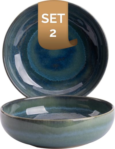 Palmer - Miami - Schaal - Kom - 2 stuks - 51 cl - ø 16 cm - Groen/Turquoise - Stoneware - Bordenset