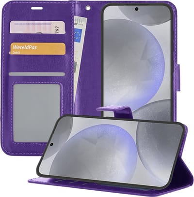 Hoesje - Geschikt voor Samsung Galaxy S24 - Luxe Bookcase - Walletcase Hoes - Portemonnee - Cover - Telefoonhoes - Paars