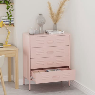 Lendo Online Ladekast - Lockerkast - Kledingkast - Commode - Opbergkast - Kast industrieel - Industriële kast met lades - Metalen Kast voor Slaapkamer - 80x40x100 cm (LxBxH) - Gepoedercoat staal - Metaal - Roze