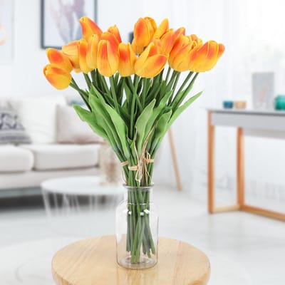 30 Stuks Real touch Kunstmatige Tulp Bloem Nepbloem Cadeau voor Huis Bruiloftsdecor(Zonsondergangskleur) gray