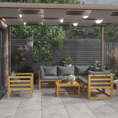 vidaXL - 7-delige - Loungeset - met - kussens - massief - acaciahout