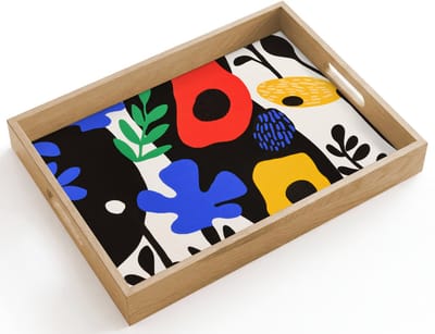 Dienblad hout 40x30 cm - Schootdienblad - Bloemen - Bladeren - Abstract - Zwart - Borrelplank rechthoek - Plateau dienbladen