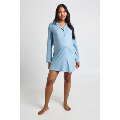 boohoo Dames Zwangerschaps Nachthemd Met Paspeldetail | Dusty Blue | Maat: 8
