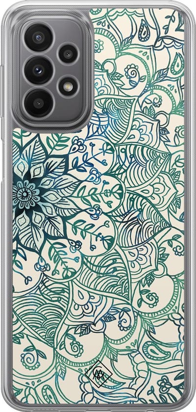 Casimoda® hoesje - Geschikt voor Samsung Galaxy A23 - Mandala Blauw - 2-in-1 case - Schokbestendig - Geometrisch patroon - Verhoogde randen - Blauw, Transparant