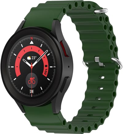 Stravo Ocean Silicone Replacement bandje - Naadloze Hoekverbinding - Groen - Vervangende Siliconen Horlogebandje 20mm voor Samsung Galaxy Watch 7 (40mm & 44mm), Galaxy Watch 6 (Classic), Galaxy Watch 5 (Pro), Galaxy Watch 4 (Classic)