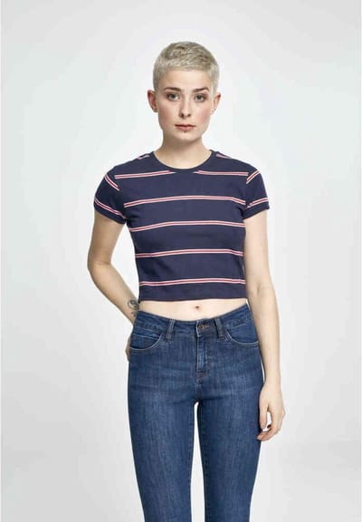 Urban Classics - Yarn Dyed Skate Stripe Crop top - XL - Blauw/Rood