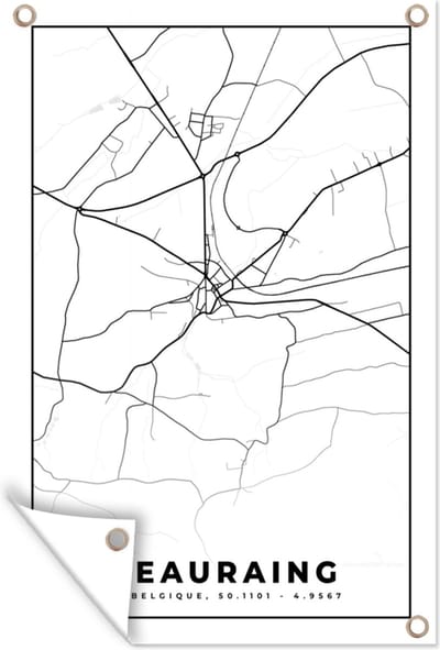 Muurdecoratie België – Beauraing – Stadskaart – Kaart – Zwart Wit – Plattegrond - 120x180 cm - Tuinposter - Tuindoek