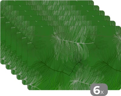 Placemat - Placemats kunststof - Patronen - Bladeren - Groen - 45x30 cm - 6 stuks - Hittebestendig - Anti-Slip - Onderlegger - Afneembaar
