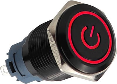 Drukschakelaar rode verlichting - 19mm - 1NO1NC - Power symbool