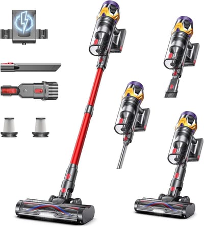 Draadloze Steelstofzuiger - Krachtige Zuiger - Snel Huis Schoon - Hoge Zuigkracht 650W - 3.6kg 122cm Hoog - Rood