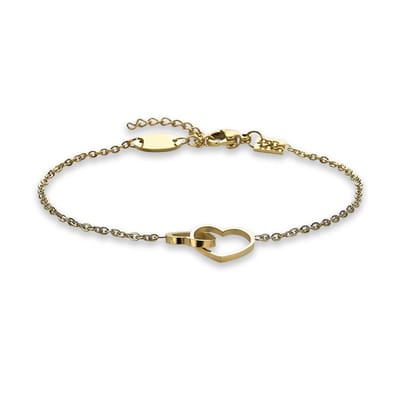 Twice As Nice Armband in goudkleurig edelstaal, 2 open hartjes 16cm+3cm