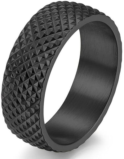 Heren Ring Zwart - Gekarteld - Staal - Luxe Ringen - Papa Cadeau Voor Mannen - Vaderdag