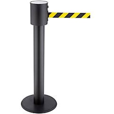 Afzetpaal RS-Guidesystems® GLA 200, zwart, banden geel-zwart en tot 20 m uitschuifbaar, Ø 350 x H 1000 mm, gelakt metaal & kunststof