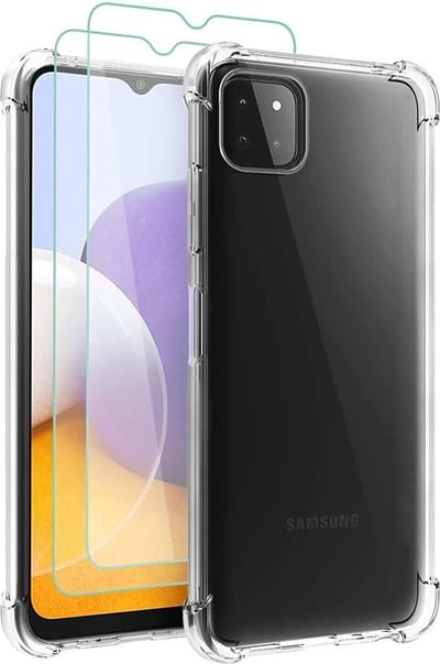 Hoesje Geschikt Voor Samsung Galaxy A22 hoesje shock proof transparant - Galaxy A22 5G Silicone Hoesje Hoesje Geschikt Voor Samsung Galaxy A22 5G - Hoesje Geschikt Voor Samsung Galaxy A22 5G Screenprotector - 2 pack