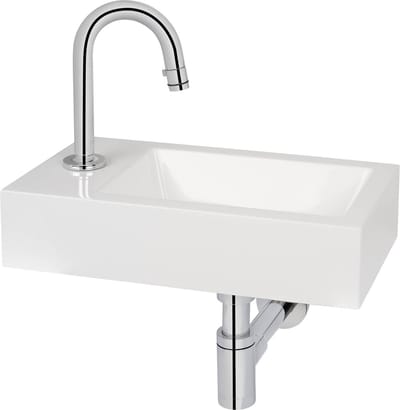 Saqu Square fonteinset met chromen kraan c-uitloop links wit mineraalmarmer