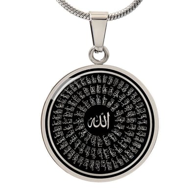 Symbolic Gifts - 99 Namen van Allah Ketting Zilver Kleurig Waterproof 99 Names of Allah Hanger - Premium Stainless Steel - Sieraad Cadeau - Verstelbaar 45 - 56 cm