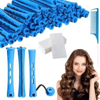 PromoHome Krulspelden Set 81 stuks - Hittevrije Krulspelden 8.9 cm - Met Kap, Elastische Band en Kam - Voor Natuurlijke, Volumineuze Krullen - Geschikt voor Thuis en Salon