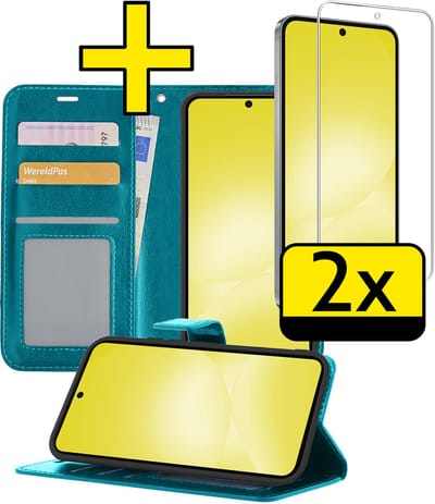 Hoesje - Met 2x Screenprotector - Geschikt voor Samsung Galaxy A56 - Luxe Pasjeshouder - Bookcase Portemonee - Flip Case - Kunstleer Book Case - Flipcase Hoes - Book Cover - Walletcase - Portemonneehoes - Telefoonhoesjes - Turquoise