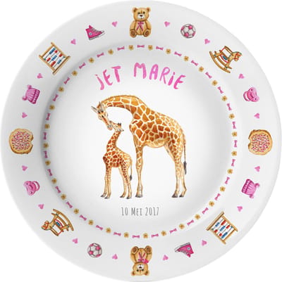 World of Mies geboortebordje met naam – handgeschilderde giraf baby – gepersonaliseerd kinderbordje - kraamcadeau