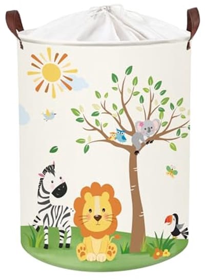 Grote jungle dierenwasmand met deksel - Opbergmand voor kleding en speelgoed - 63 liter