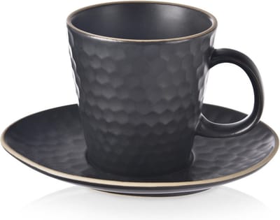 Kop en Schotel Keramiek Zwart TEA TIME 235 ml - Koffiekopjes - Theekopje - Kopjes - Theemokken - Mokken