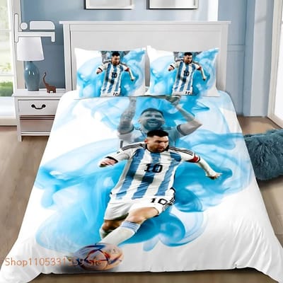 Voetbalster M-Messis Beddengoed Dekbedovertrek Kussensloop Volwassene Jongen Meisje Slaapkamer Decoratie Kinderen Enkel Dubbel Grote Maat 100x135cm-2pcs